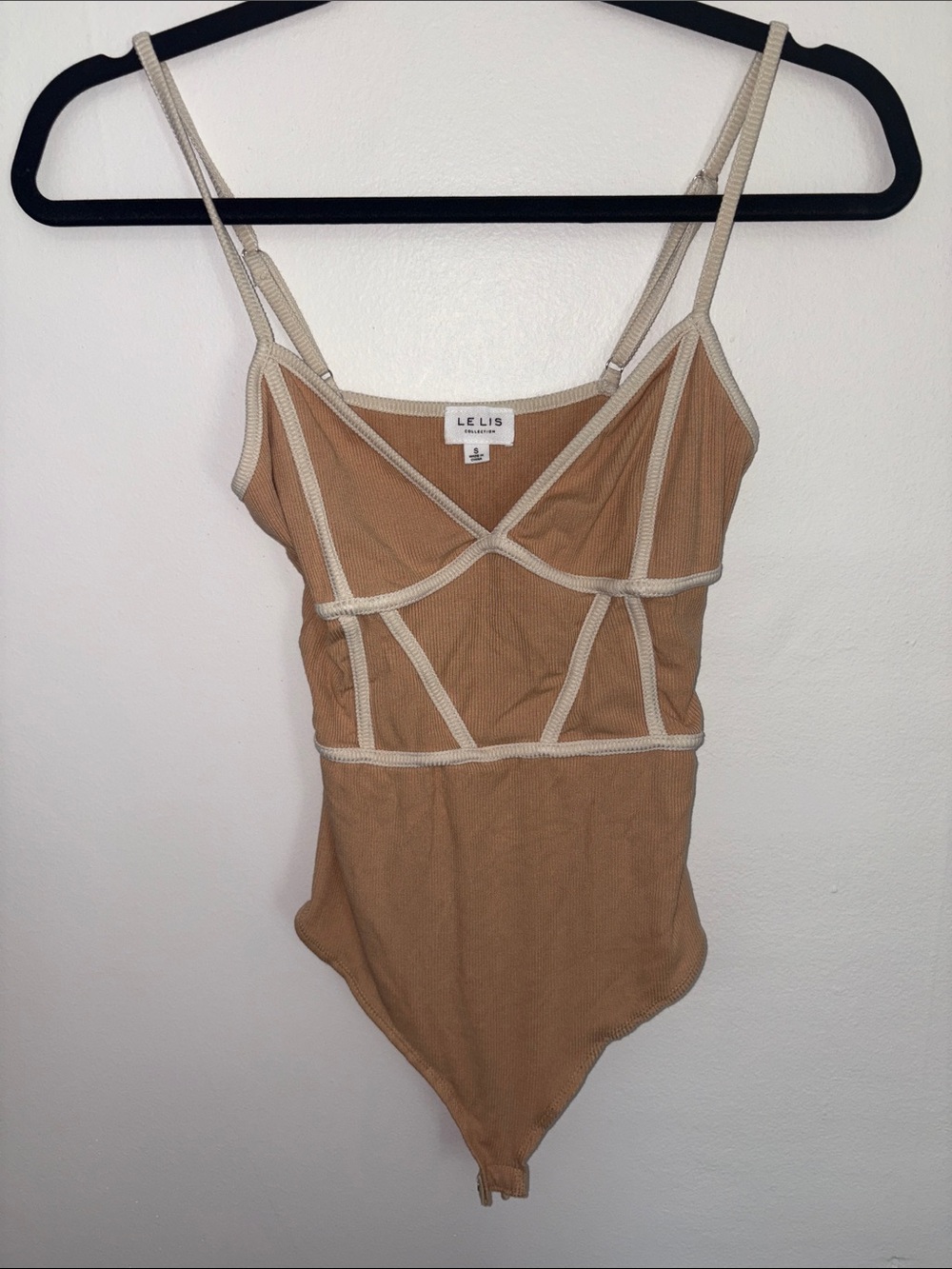 Le Lis Tan Bodysuit with Cream Contrast Trim